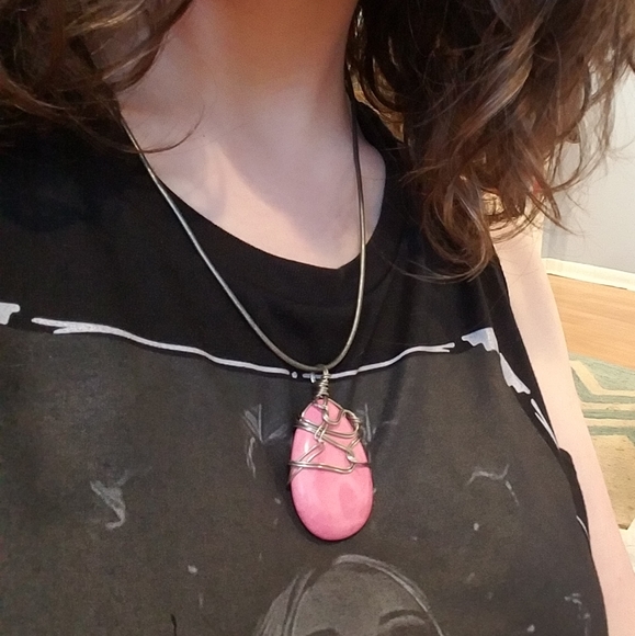 FINAL PRICE Silver Wrapped Pink Tourmaline Leather Necklace - Picture 8 of 10